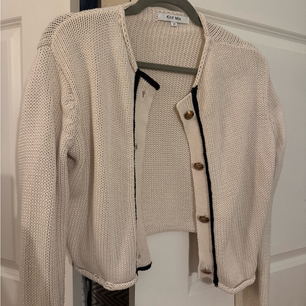 Cream Cardigan with Black Trim